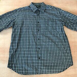 Sean John Shirt Men XXXL Gray Plaid Button Up Pocket Short Sleeve Collared 18984
